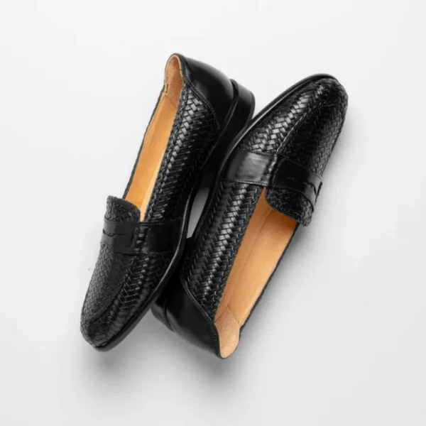 zelli_nicola_woven_calfsk_6.webp Shop Zelli Nicola Woven Calfskin Penny Loafers (15-585-BLK) Black