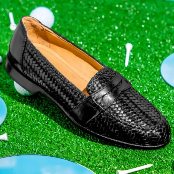 zelli_nicola_woven_calfsk_7.webp Shop Zelli Nicola Woven Calfskin Penny Loafers (15-585-BLK) Black