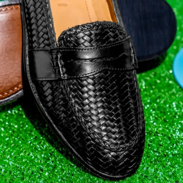 zelli_nicola_woven_calfsk_8.webp Shop Zelli Nicola Woven Calfskin Penny Loafers (15-585-BLK) Black