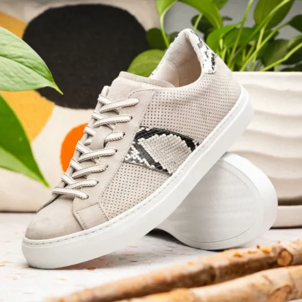 Outlet Zelli Olympias Python & Sueded Goatskin Sneakers (66-100-GRY) Grey