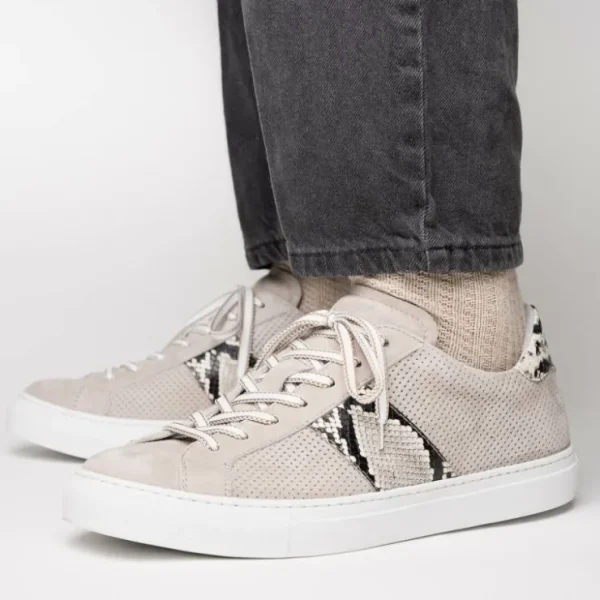 Outlet Zelli Olympias Python & Sueded Goatskin Sneakers (66-100-GRY) Grey