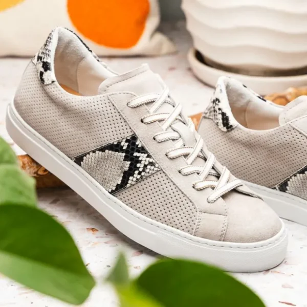Outlet Zelli Olympias Python & Sueded Goatskin Sneakers (66-100-GRY) Grey