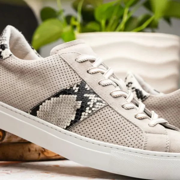 Outlet Zelli Olympias Python & Sueded Goatskin Sneakers (66-100-GRY) Grey