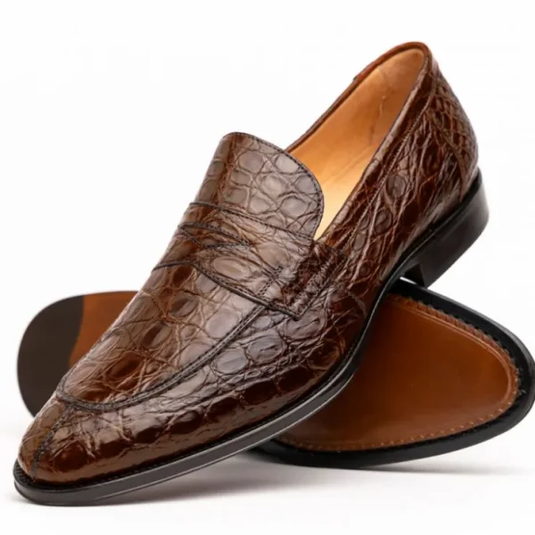 Sale Zelli Roma Caiman Crocodile Penny Loafers (11-201-CGN) Cognac