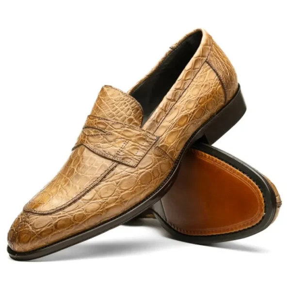 zelli_roma_caiman_crocodi_1-4.webp Online Zelli Roma Caiman Crocodile Penny Loafers (11-201-TPE) Taupe