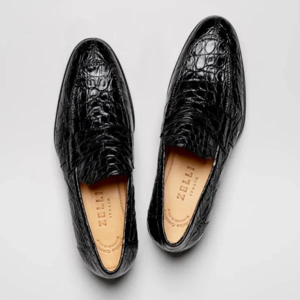 Cheap Zelli Roma Caiman Crocodile Penny Loafers (11-201-BLK) Black