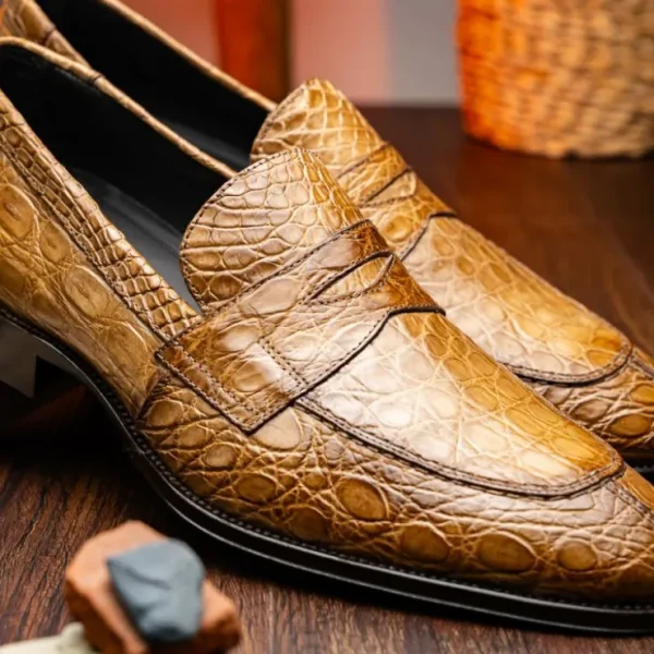 zelli_roma_caiman_crocodi_10-4.webp Online Zelli Roma Caiman Crocodile Penny Loafers (11-201-TPE) Taupe