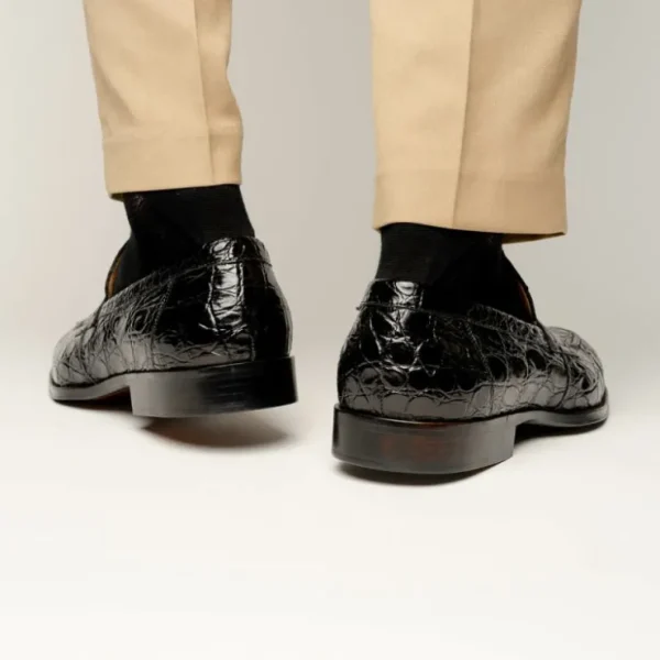 Cheap Zelli Roma Caiman Crocodile Penny Loafers (11-201-BLK) Black