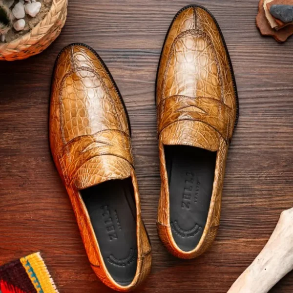 zelli_roma_caiman_crocodi_11-3.webp Online Zelli Roma Caiman Crocodile Penny Loafers (11-201-TPE) Taupe