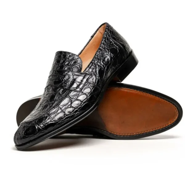 Cheap Zelli Roma Caiman Crocodile Penny Loafers (11-201-BLK) Black