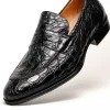 Cheap Zelli Roma Caiman Crocodile Penny Loafers (11-201-BLK) Black