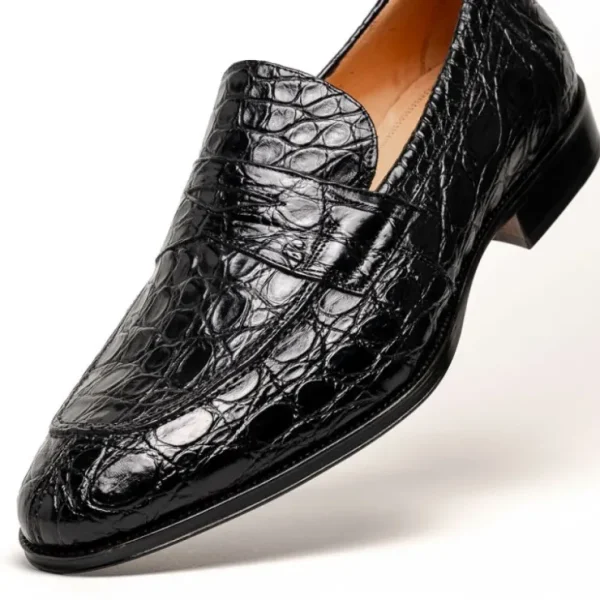 Cheap Zelli Roma Caiman Crocodile Penny Loafers (11-201-BLK) Black