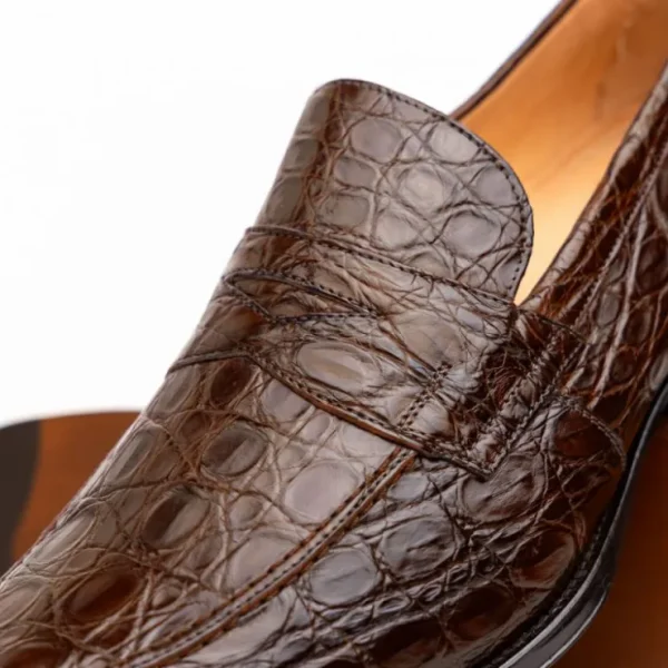 Sale Zelli Roma Caiman Crocodile Penny Loafers (11-201-CGN) Cognac
