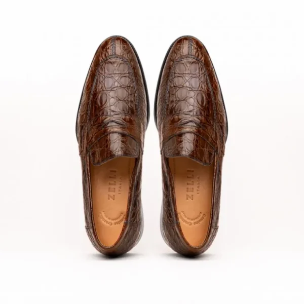 Sale Zelli Roma Caiman Crocodile Penny Loafers (11-201-CGN) Cognac