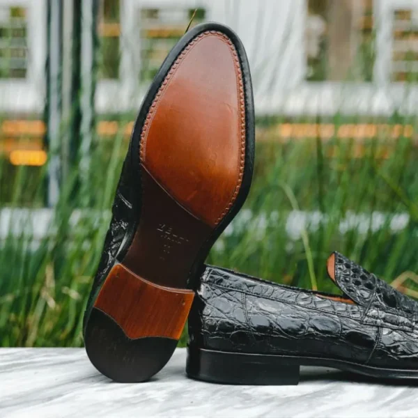 Cheap Zelli Roma Caiman Crocodile Penny Loafers (11-201-BLK) Black