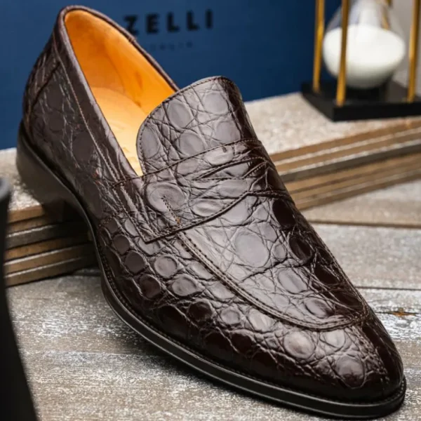 zelli_roma_caiman_crocodi_5-1.webp Cheap Zelli Roma Caiman Crocodile Penny Loafers (11-201-NIC) Nicotine