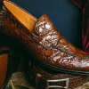 Sale Zelli Roma Caiman Crocodile Penny Loafers (11-201-CGN) Cognac