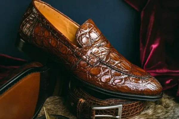 Sale Zelli Roma Caiman Crocodile Penny Loafers (11-201-CGN) Cognac