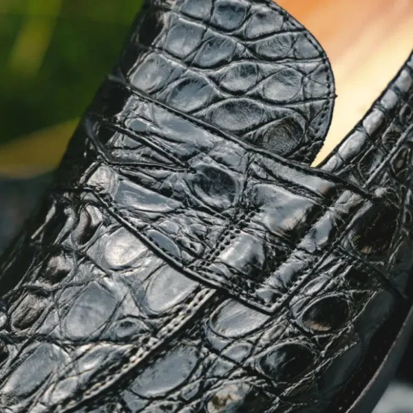 Cheap Zelli Roma Caiman Crocodile Penny Loafers (11-201-BLK) Black