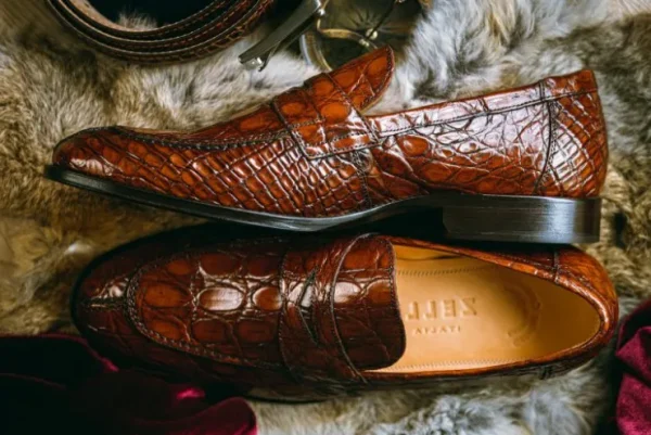 Sale Zelli Roma Caiman Crocodile Penny Loafers (11-201-CGN) Cognac