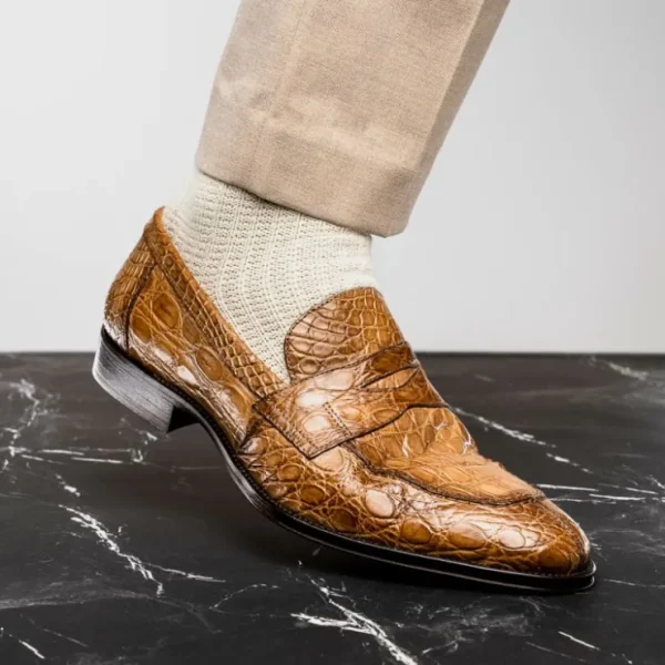 zelli_roma_caiman_crocodi_6-4.webp Online Zelli Roma Caiman Crocodile Penny Loafers (11-201-TPE) Taupe