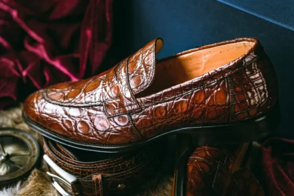 Sale Zelli Roma Caiman Crocodile Penny Loafers (11-201-CGN) Cognac