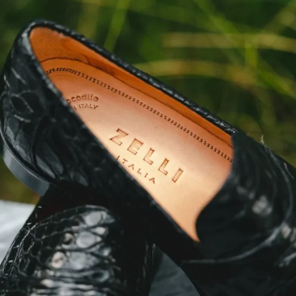 Cheap Zelli Roma Caiman Crocodile Penny Loafers (11-201-BLK) Black