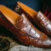 Sale Zelli Roma Caiman Crocodile Penny Loafers (11-201-CGN) Cognac