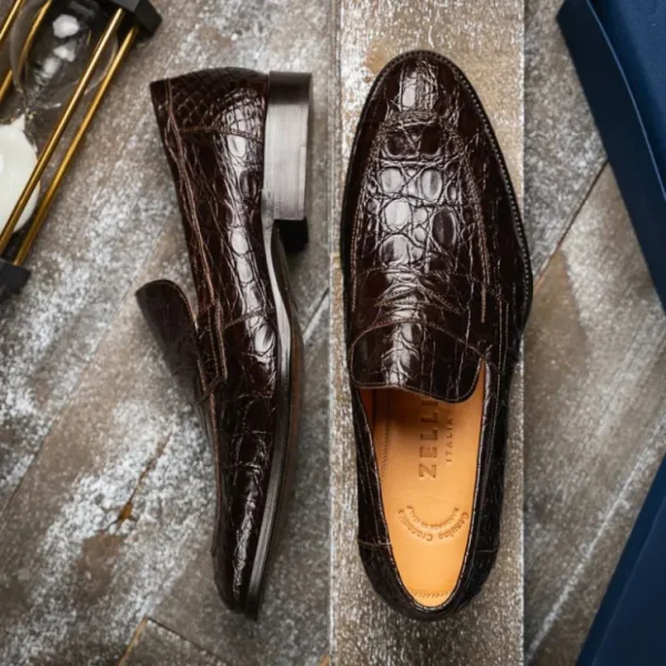 zelli_roma_caiman_crocodi_9-1.webp Cheap Zelli Roma Caiman Crocodile Penny Loafers (11-201-NIC) Nicotine