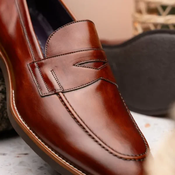 zelli_roma_hand_burnished_7-1.webp Best Zelli Roma Hand Burnished Penny Loafers (15-400-CGN) Cognac
