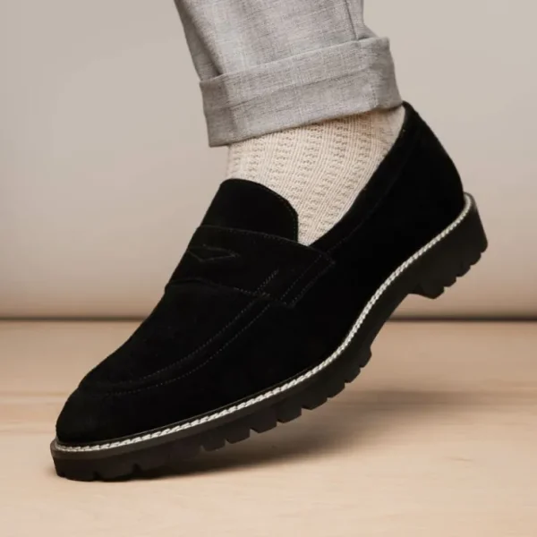 zelli_roma_italian_suede__10.webp Fashion Zelli Roma Italian Suede Penny Loafers (16-657-BLK) Black