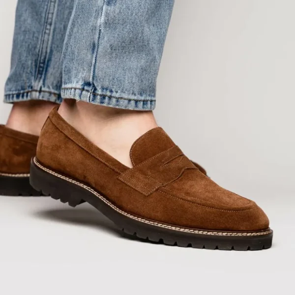 Shop Zelli Roma Italian Suede Penny Loafers (16-657-TOB) Tobacco