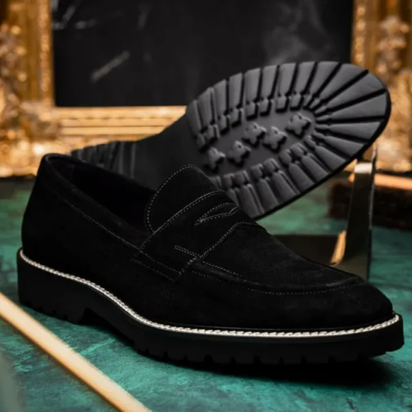 zelli_roma_italian_suede__7-1.webp Fashion Zelli Roma Italian Suede Penny Loafers (16-657-BLK) Black
