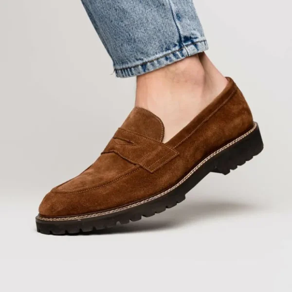 Shop Zelli Roma Italian Suede Penny Loafers (16-657-TOB) Tobacco