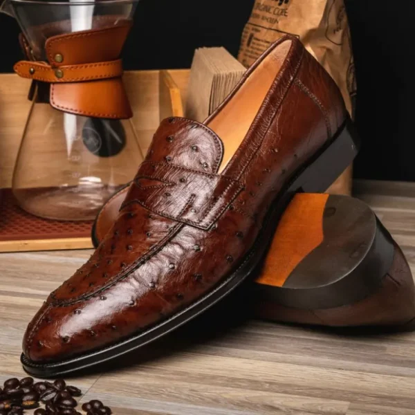 zelli_roma_ostrich_quill__10.webp New Zelli Roma Ostrich Quill Penny Loafers (13-500-BRN) Brown