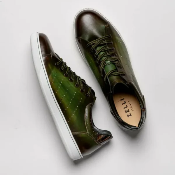 zelli_russo_calfskin_amp__1-2.webp Flash Sale Zelli Russo Calfskin & Crocodile Sneakers (65-201-OLV) Olive