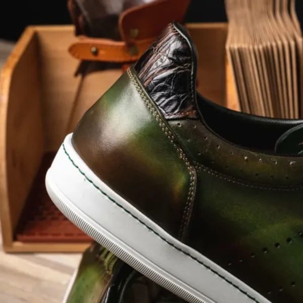 zelli_russo_calfskin_amp__7.webp Flash Sale Zelli Russo Calfskin & Crocodile Sneakers (65-201-OLV) Olive