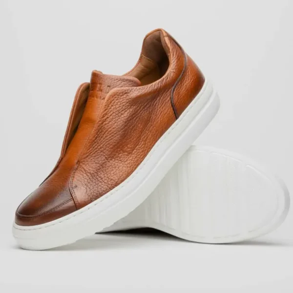 zelli_spettacolare_pebble_1.webp Outlet Zelli Spettacolare Pebble Grain Slip On Sneakers (65-225-CGN) Cognac