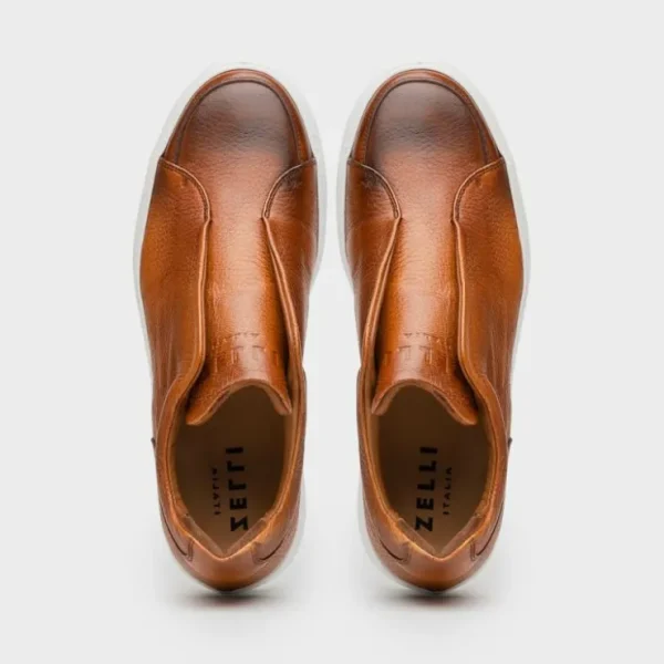 zelli_spettacolare_pebble_3.webp Outlet Zelli Spettacolare Pebble Grain Slip On Sneakers (65-225-CGN) Cognac