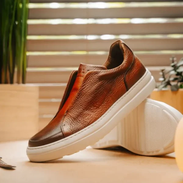zelli_spettacolare_pebble_5.webp Outlet Zelli Spettacolare Pebble Grain Slip On Sneakers (65-225-CGN) Cognac