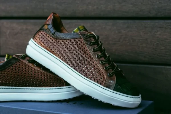 zelli_vento_woven_sneaker_6-1.webp Store Zelli Vento Woven Sneakers Cognac / Green (65-205-CGN) Cognac/Green