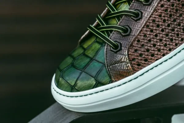 zelli_vento_woven_sneaker_7.webp Store Zelli Vento Woven Sneakers Cognac / Green (65-205-CGN) Cognac/Green