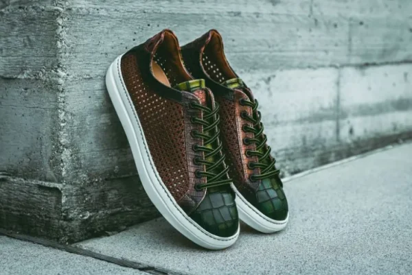 zelli_vento_woven_sneaker_9.webp Store Zelli Vento Woven Sneakers Cognac / Green (65-205-CGN) Cognac/Green